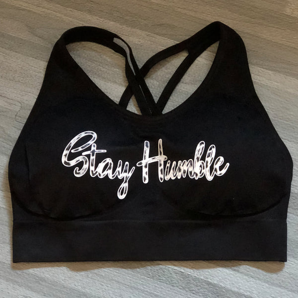 Ladies Sports Bra | Stay Humble | Snow Leopard