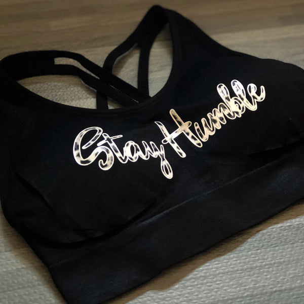 Ladies Sports Bra | Stay Humble | Snow Leopard